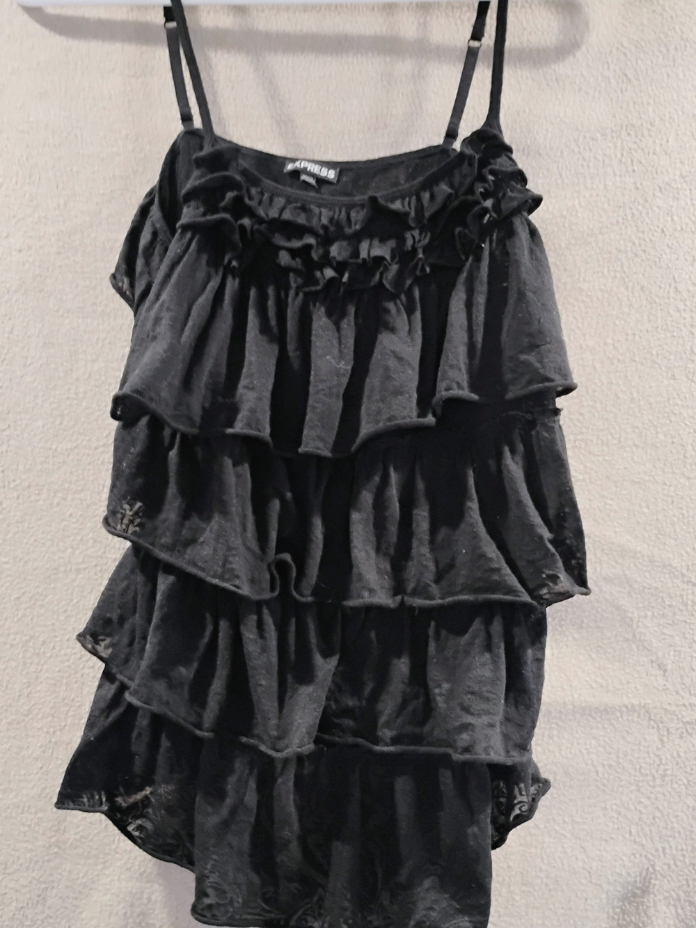 Express Black Ruffle Tiered Spaghetti-Strap Camisole